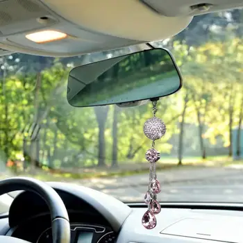 Автомобильная подвеска из сверкающего горного хрусталя Автомобильная подвеска из нержавеющей стали с преломляющим искусственным хрустальным шаром для стильного интерьера автомобильного зеркала