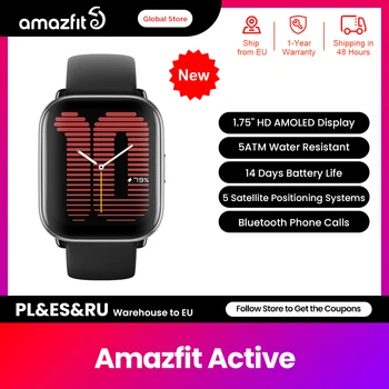 Новые глобальные Смарт-часы Amazfit Active с 1,75-дюймовым HD-AMOLED дисплеем, сверхдлинным 14-дневным сроком службы от батареи, смарт-часами для телефонных звонков по Bluetooth