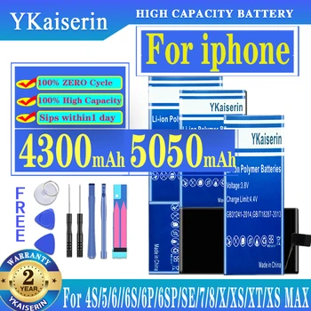 Качественный Аккумулятор YKaiserin AAAAA Для iPhone 4 6S 6 5 5S 5C X SE 7 8 Plus XR Xs Max Высокой Реальной Емкости Для Взбивания Теста С Нулевым Циклом Бесплатный Инструмент