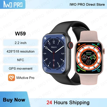 IWO PRO 2023 Оригинальные Умные часы W59 Men Series 9 с разрешением 2,2 дюйма 428 * 518, GPS SOS, NFC, Смарт-часы с Bluetooth-вызовом