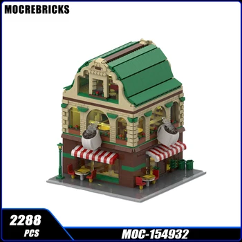 Серия Street View Coffee Shop Building Block Модель MOC-154932 Коллекция экспертов Головоломка высокой сложности Оригинальная Кирпичная игрушка