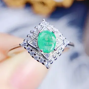 Натуральный настоящий зеленый изумруд кольцо Ромб роскошный стиль Бесплатная доставка 5 *6 мм 0.8 карат драгоценный камень стерлингового серебра 925 пробы Изысканные ювелирные изделия J238131