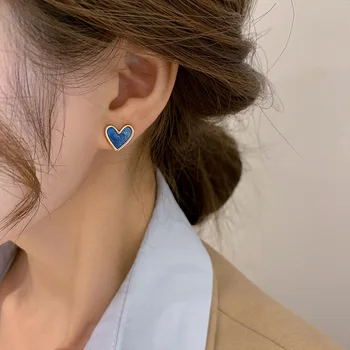 Непористая серьга Klein Blue Love без отверстия в корейском стиле, универсальная маленькая заколка для ушей, модные современные женские украшения