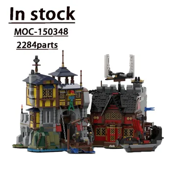 Новый MOC-150348 Castle Street View Port Tavern Garden в сборе сращивание кирпичной модели здания • 2284 детали, игрушка в подарок детям на день рождения