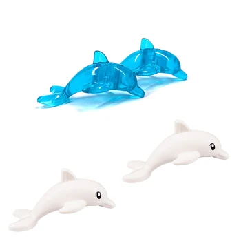 Прозрачный синий/белый Дельфин, морская жизнь, Части животных, Строительные блоки, Городской аквариум, кирпичи для домашних животных, игрушки, совместимые с LEGO