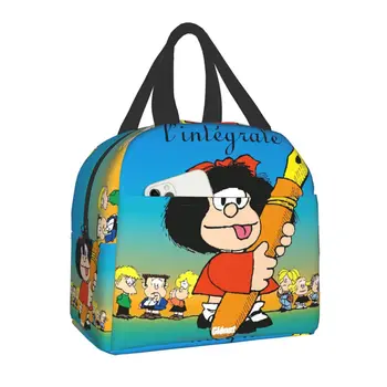 Классическая изолированная сумка для ланча Mafalda для работы, школы, мультфильма Quino, теплого охладителя, тепловой ланч-бокса, женских Детских сумок для пикника