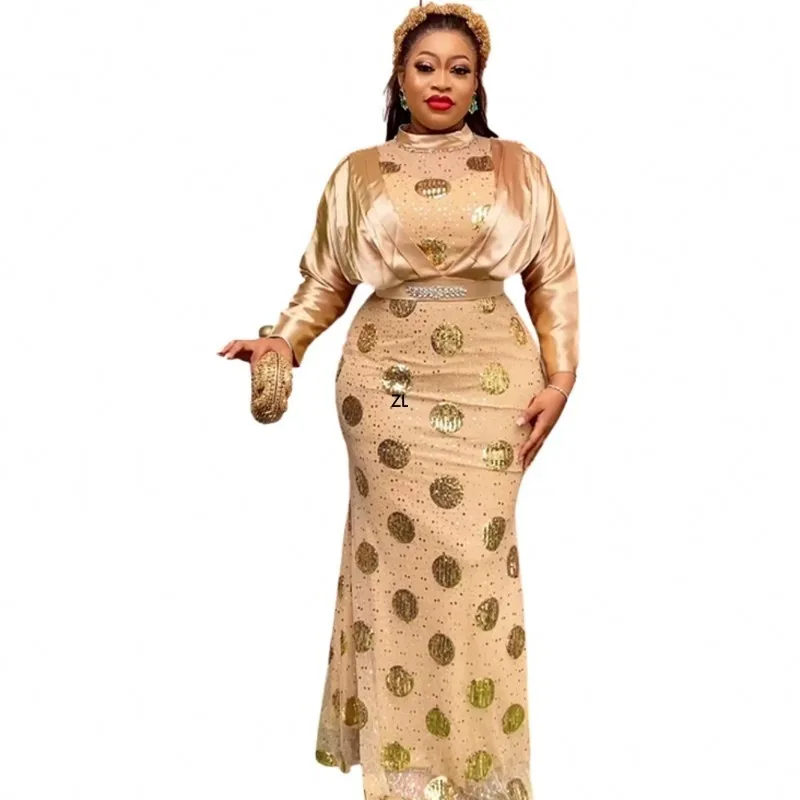2023 Африканские женщины Больших размеров Вечерние платья Свадебная вечеринка Роскошное платье с блестками Облегающее Русалка Дашики Анкара Африканская одежда
