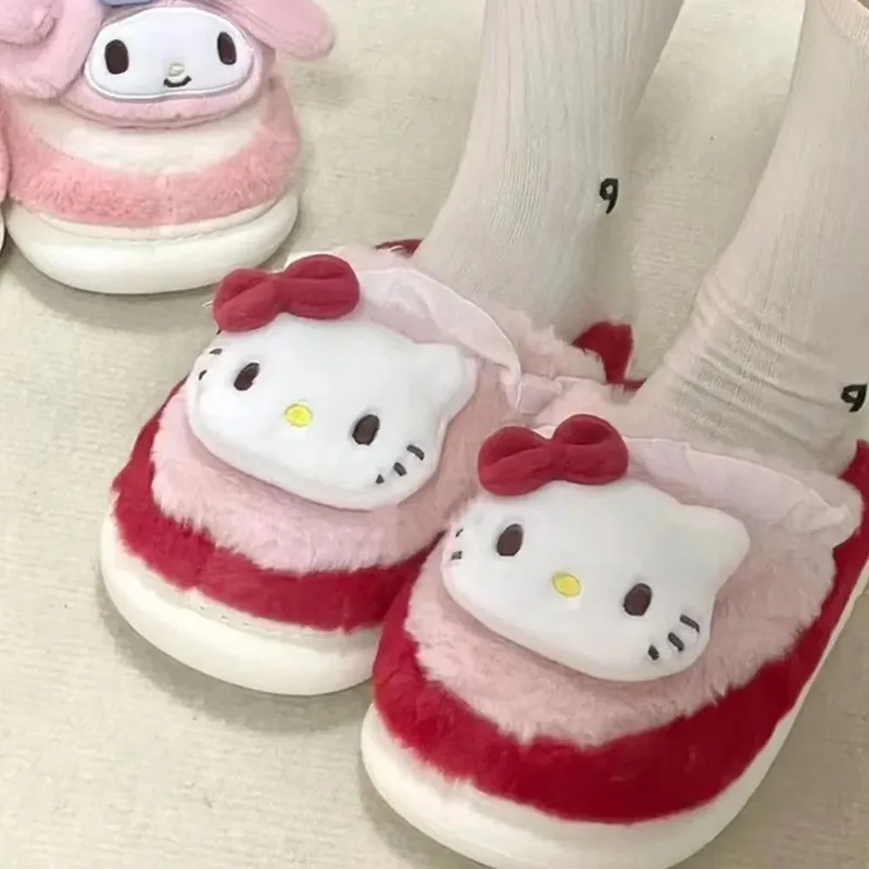 Kawaii Sanrio Hello Kittys Cinnamoroll Kuromi My Melody/ Милая Обувь из Аниме С Хлопковой Подкладкой, Нескользящие Домашние Тапочки На Толстой подошве