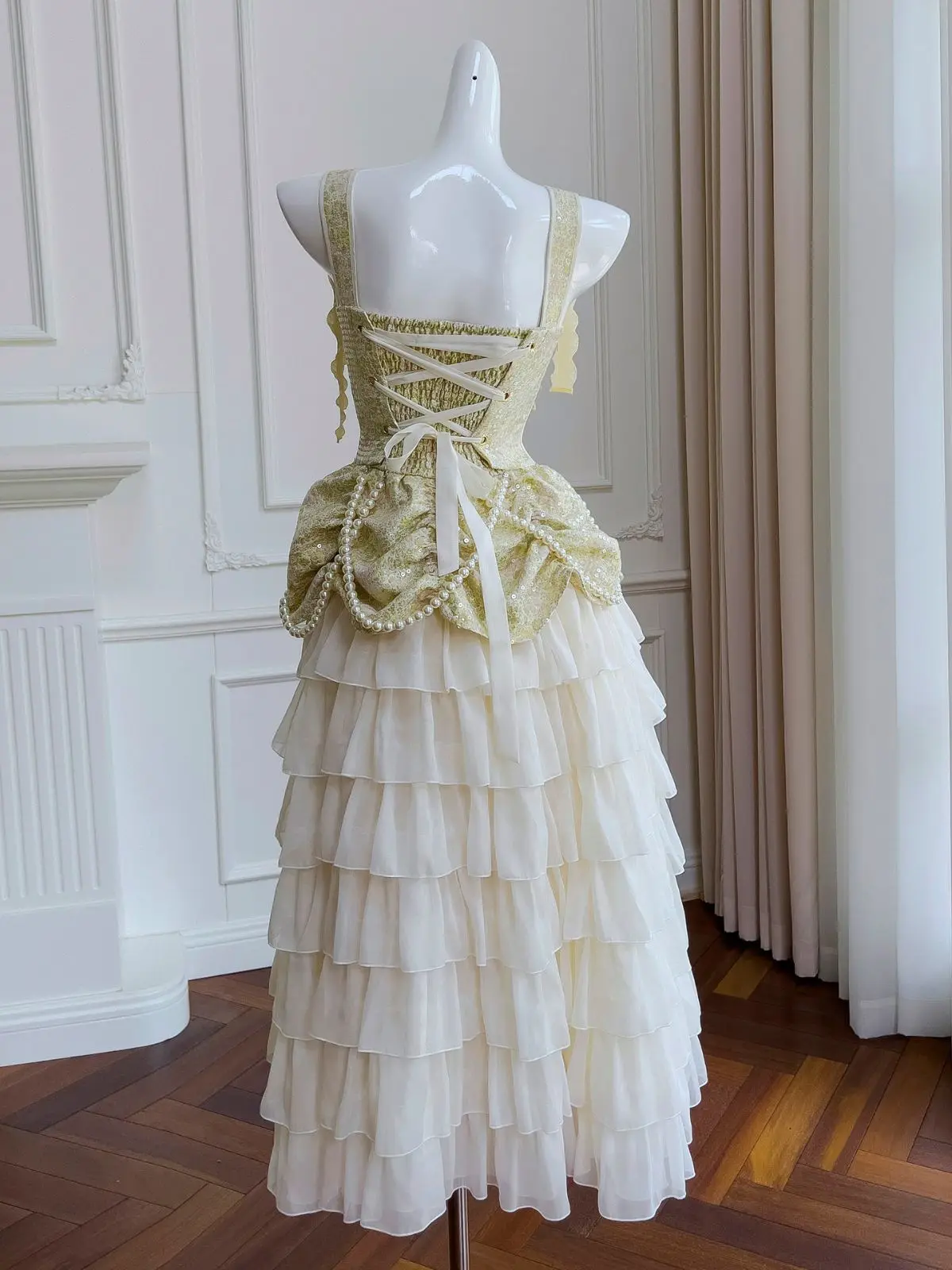 Женское платье-торт с корсетом, многослойная юбка, вырез в виде лепестков, Высококачественная вышивка, вечернее платье с бантом на шнуровке и бисером