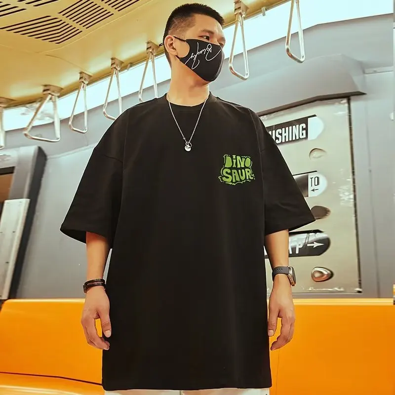 Летняя мужская футболка Оверсайз 2023 года Harajuku, свободный топ с короткими рукавами, уличная одежда весом 150 кг, Короткая футболка с графическим рисунком для верхней одежды