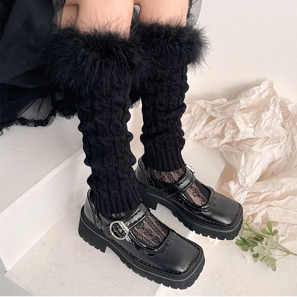 Милая однотонная шерстяная зимняя обувь в стиле Лолиты для девочек, женские гетры, вязаный чехол для ног в полоску