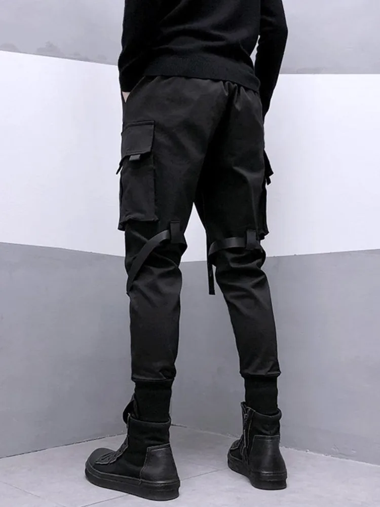 Темная одежда в стиле сафари, брюки-карго со спаянными лямками, мужская уличная одежда с эластичным поясом, тонкая тактическая техническая одежда