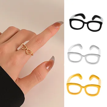Кольца для женщин, Милые очки, открытое кольцо для девочек-подростков, забавные регулируемые мини-очки, украшения с пряжкой на палец Украшения