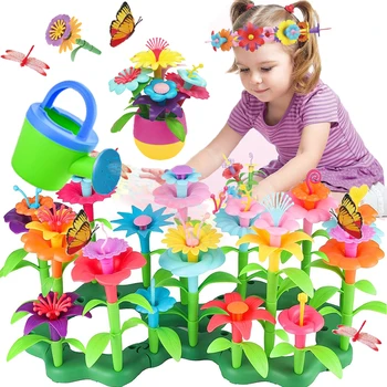 Игрушки для строительства цветочного сада для девочек, садоводство, подарок для детей, игра в укладку, дошкольный образовательный набор для малышей