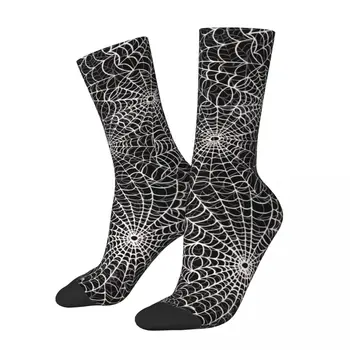 Забавный сумасшедший носок для мужчин, паутина, черно-белые животные-пауки в стиле хип-хоп, дышащий носок с принтом экипажа, бесшовный подарок