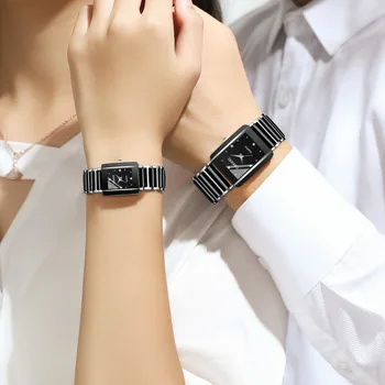 Новейшие горячие продажи, модные высококачественные брендовые женские мужские часы для отдыха пар, водонепроницаемые квадратные керамические наручные часы