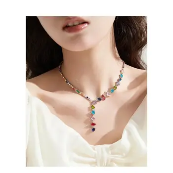 Ожерелье с цветным драгоценным камнем, женский нишевый легкий роскошный аксессуар-колье