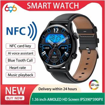 Новые смарт-часы с NFC для мужчин Blue Tooth Call Heart Rate, голосовой ассистент с искусственным интеллектом, Водонепроницаемые Музыкальные Спортивные фитнес-трекеры, умные часы
