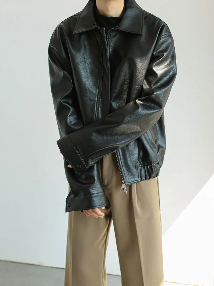 Женская куртка из искусственной кожи 2023, Осенняя уличная мода, длинный рукав, Закрытая пуговица, женское пальто из искусственной кожи с отложным воротником, женское пальто