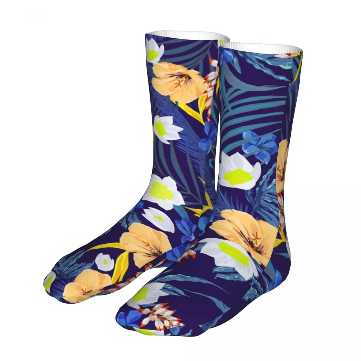 Модные носки Мужские Женские повседневные Носки с красивыми тропическими цветами Синие Носки с экзотическим цветочным рисунком Весна Лето Осень Зима