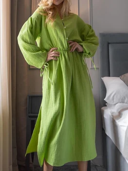 Зеленое ночное платье Linad, Женская пижама с длинным рукавом, Женские Свободные женские платья, Хлопковая осенняя повседневная ночная одежда, мода 2023 года