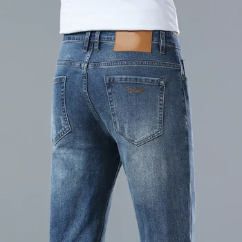 Классические деловые повседневные джинсы Для мужчин, новинка 2023 года, модные синие облегающие джинсовые брюки-стрейч, мужские высококачественные роскошные брюки, мужская одежда