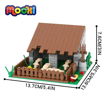 MOOXI Farm Street View Свинарник Для Животных Модель DIY Block Building Brick Развивающая Игрушка Для Детей Подарок Сборка Деталей MOC3032