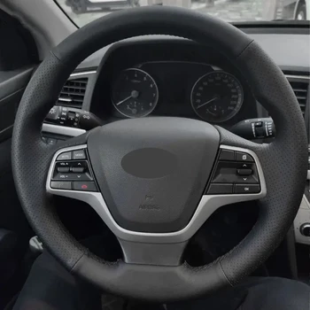Оплетки на Рулевом Колесе Для Hyundai Elantra 4 2016-2018 Solaris 2017 Accent 2018 Рулевое Колесо Автомобиля С Черной Кожаной отделкой