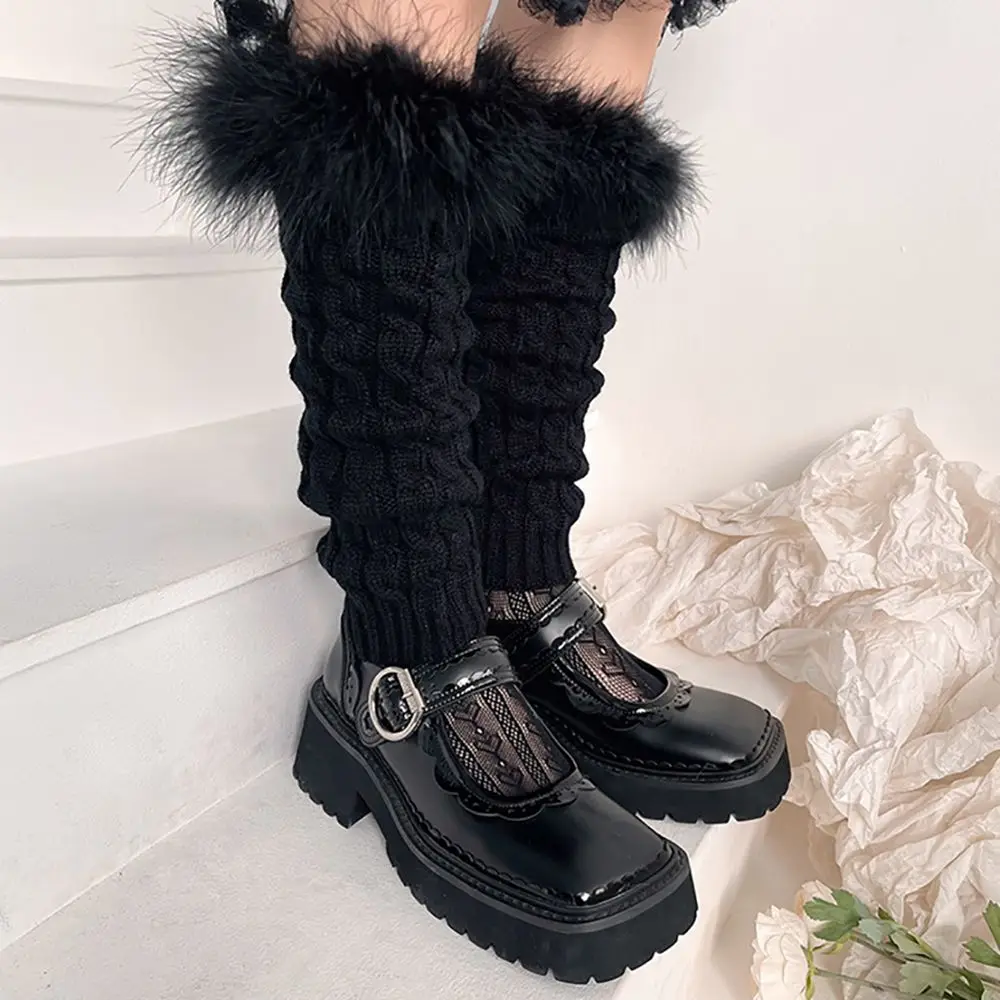 Милая однотонная шерстяная зимняя обувь в стиле Лолиты для девочек, женские гетры, вязаный чехол для ног в полоску