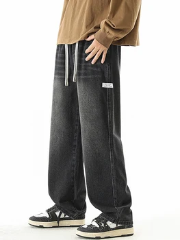 Y2K, Мужские однотонные джинсы, осенние широкие брюки в стиле ретро со свободной талией, уличная одежда, мужские брюки