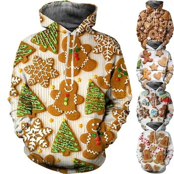 Новая мода Рождественское печенье Толстовка с 3D принтом Унисекс Повседневная Мода Высококачественная толстовка Милые пуловеры Детские толстовки Топы