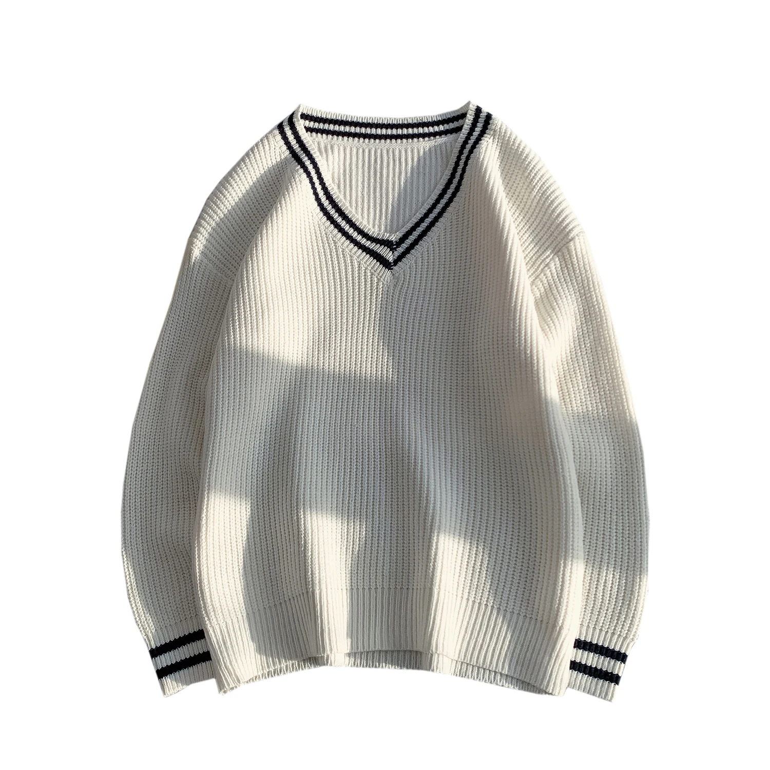 Осенний свитер с V-образным вырезом в стиле колледжа, Мужской Свободный повседневный уличный пуловер, Вязаные свитера, Литературная куртка, Мужская одежда