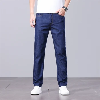 Высококачественные эластичные джинсы ice silk, мужские летние легкие и удобные брюки с прямыми штанинами, свободные повседневные брюки оверсайз