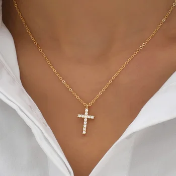 Модное ожерелье с подвеской в виде хрустального креста для женщин, Модное простое медное ожерелье для вечеринок, ювелирные Аксессуары