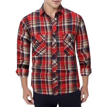Осенне-весенняя мужская модная универсальная рубашка, повседневная блузка с отворотом и квадратным принтом с длинным рукавом, удобный дышащий кардиган