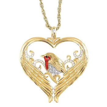 Новое поступление, классическое Уникальное Золотое ожерелье из сплава с прекрасной птицей Воробьем в форме сердца для женщин, ювелирные изделия для вечеринок