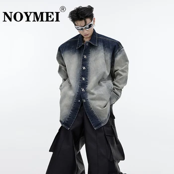 Мужские джинсовые рубашки NOYMEI, Нишевый выстиранный Градиентный джинсовый топ, подплечник, Тонкий кардиган, индивидуальность, уличная одежда, куртка на пуговицах WA2815